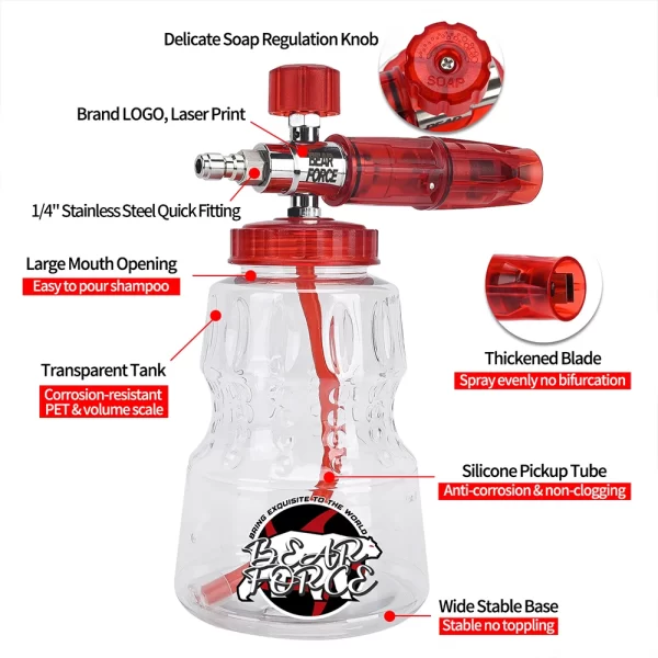 Pressure Washer Aluminum Foam Cannon Foam Generator Snow Foam Lance with 1/4” Quick Connector for Portland Husky Ryobi Greenwork - Image 3