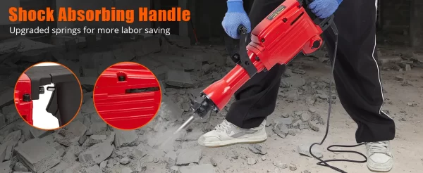 4-Piece Set 65A 2200W Hammer Drill, Electric Demolition Jack Hammer, 2 Chisels, Gloves, Tool Box, Wrench - Image 8