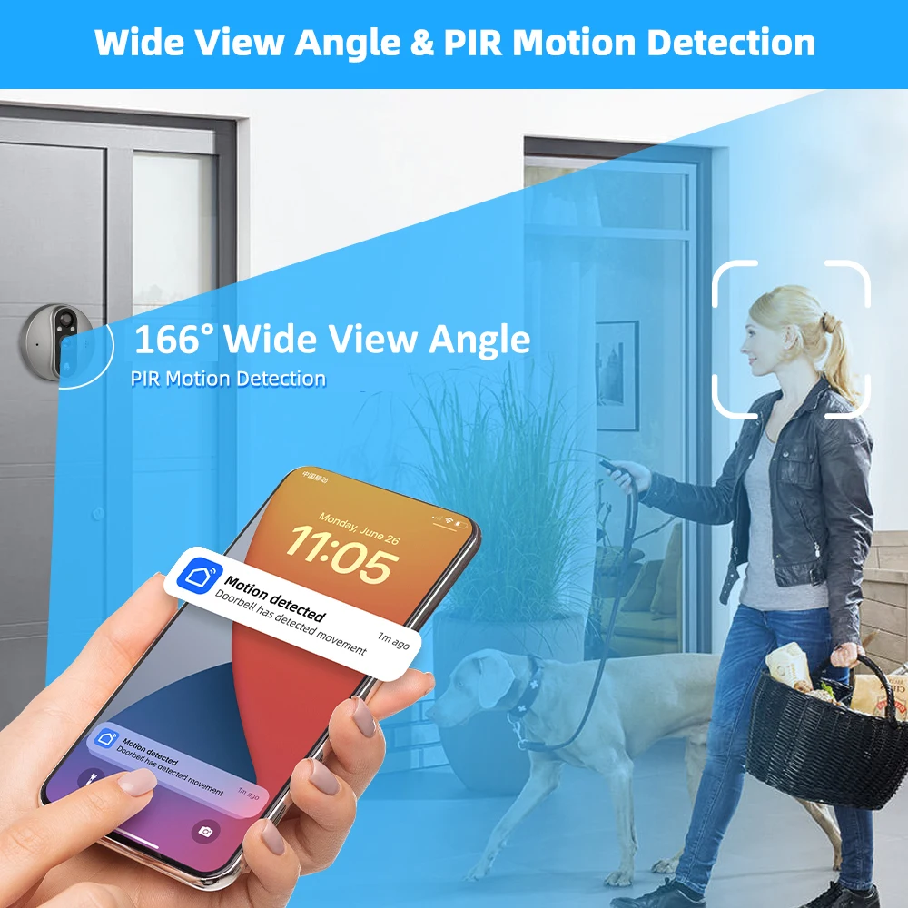 3MP Smart Life Tuya 1080P WiFi Door Bell Eye Peephole Camera 5000mAh Battery PIR Motion Detector IR Alexa Google Digital Viewer - Image 23