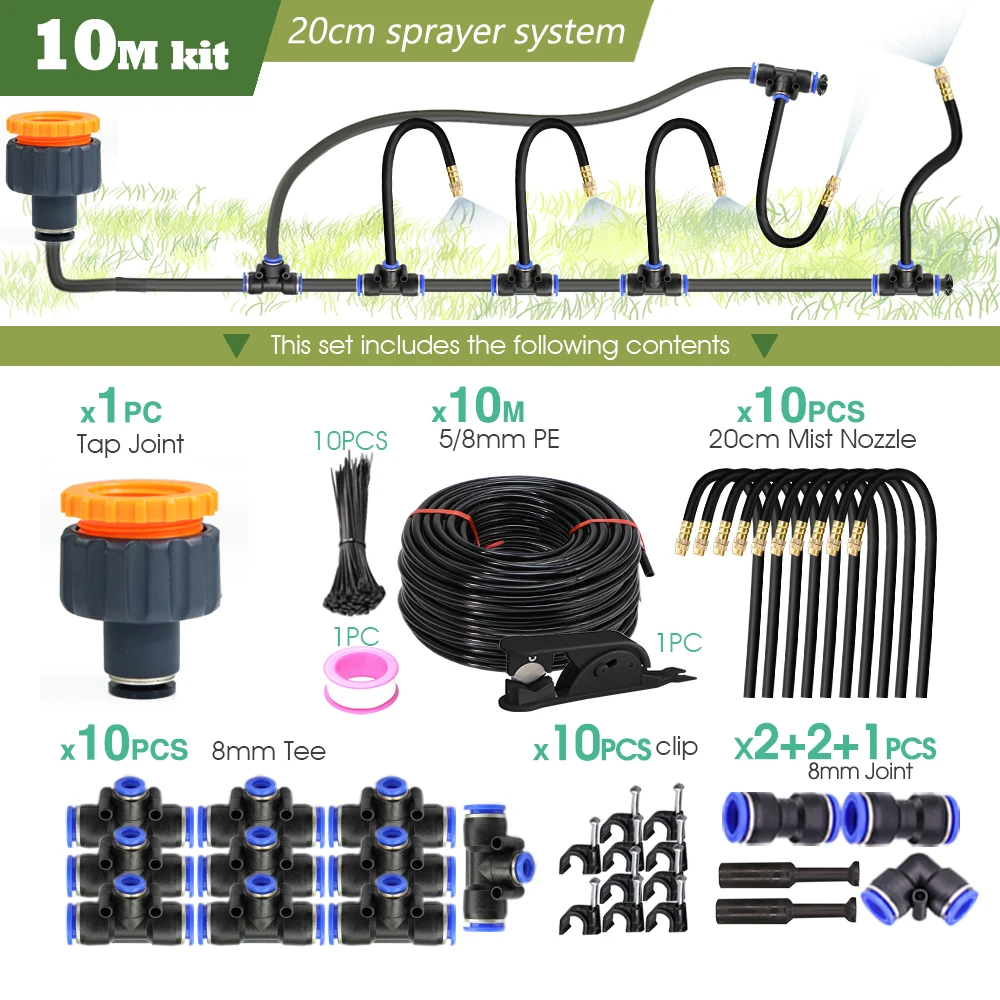 30M-5M DIY Free Bending Universal Sprayer Kit 8mm Hose Patio Misting Cooling System for Garden Plant Fogging - Image 12