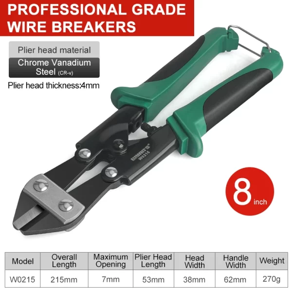 WYNN'S 8" Mini Bolt Cutter Spring Loaded Small Heavy Duty Wire Cable Cutter - Image 11