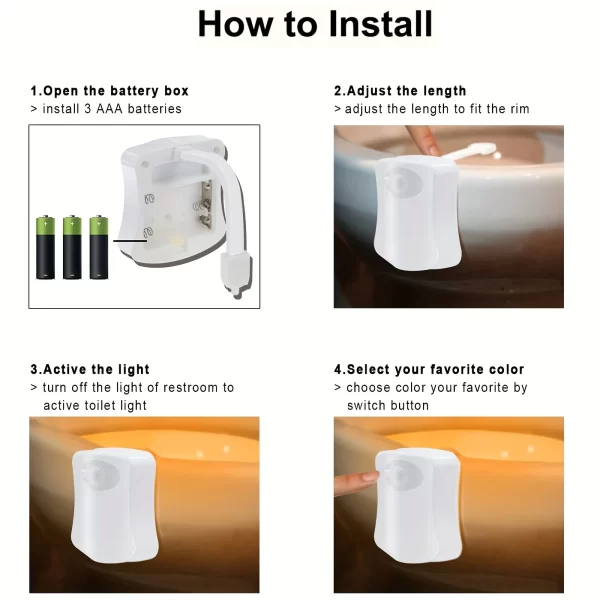 Toilet Night Light PIR Motion Sensor LED Light Toilet Bowl Light Washroom Night Lamp Battery-powered 7 Colors - Image 7