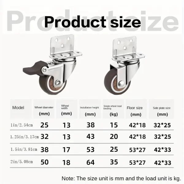 4 Pcs L-Shaped Side Mount Caster Wheels, Soft Rubber Castors Swivel Caster Wheels - Image 3
