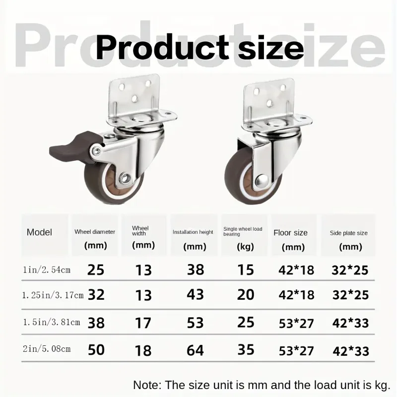 4 Pcs L-Shaped Side Mount Caster Wheels, Soft Rubber Castors Swivel Caster Wheels - Image 3