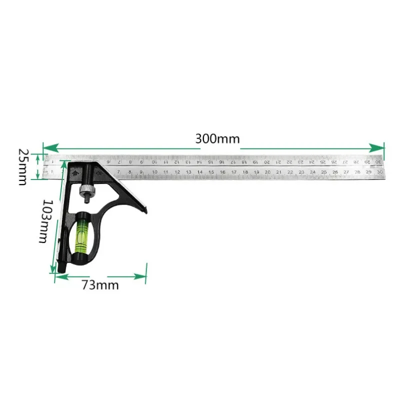 300mm Stainless Steel Angle Combination Square Ruler - Image 2