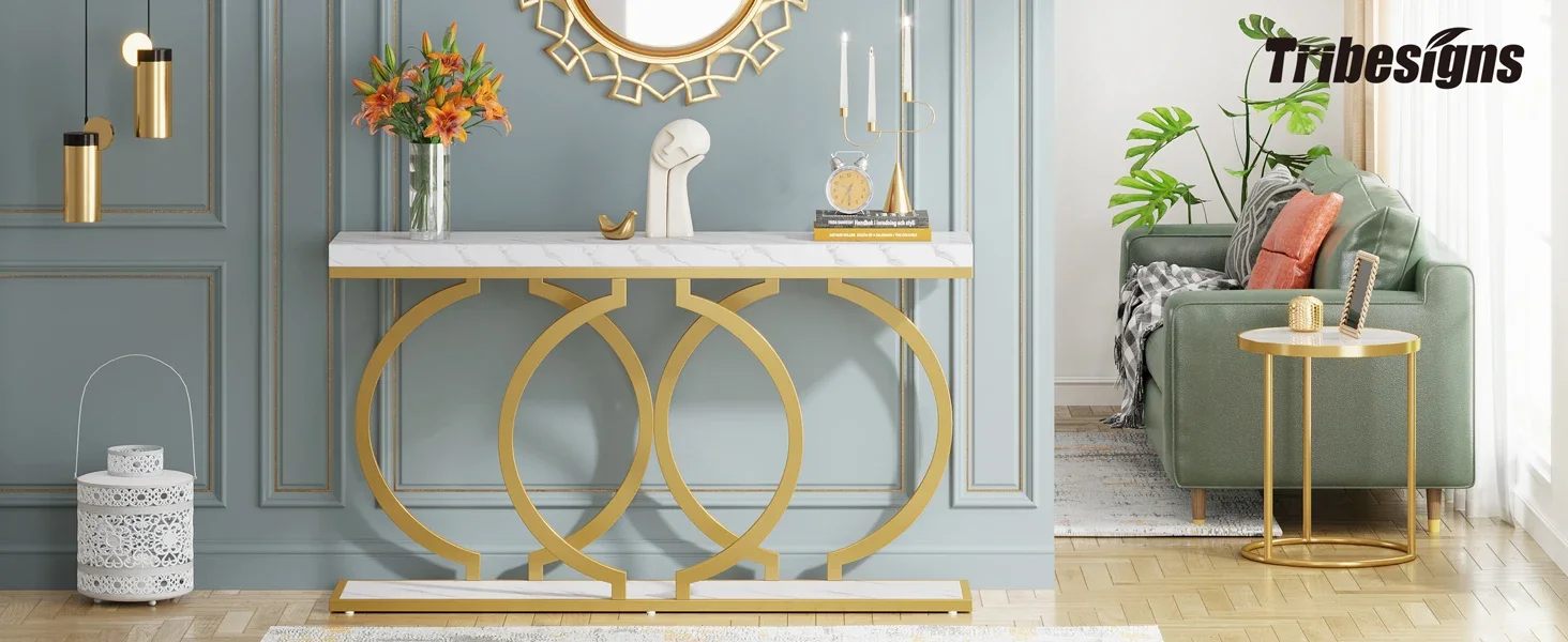 Tribesigns Gold Console Table, 55 inch Faux Marble Entryway Table Narrow Long Sofa Table - Image 10