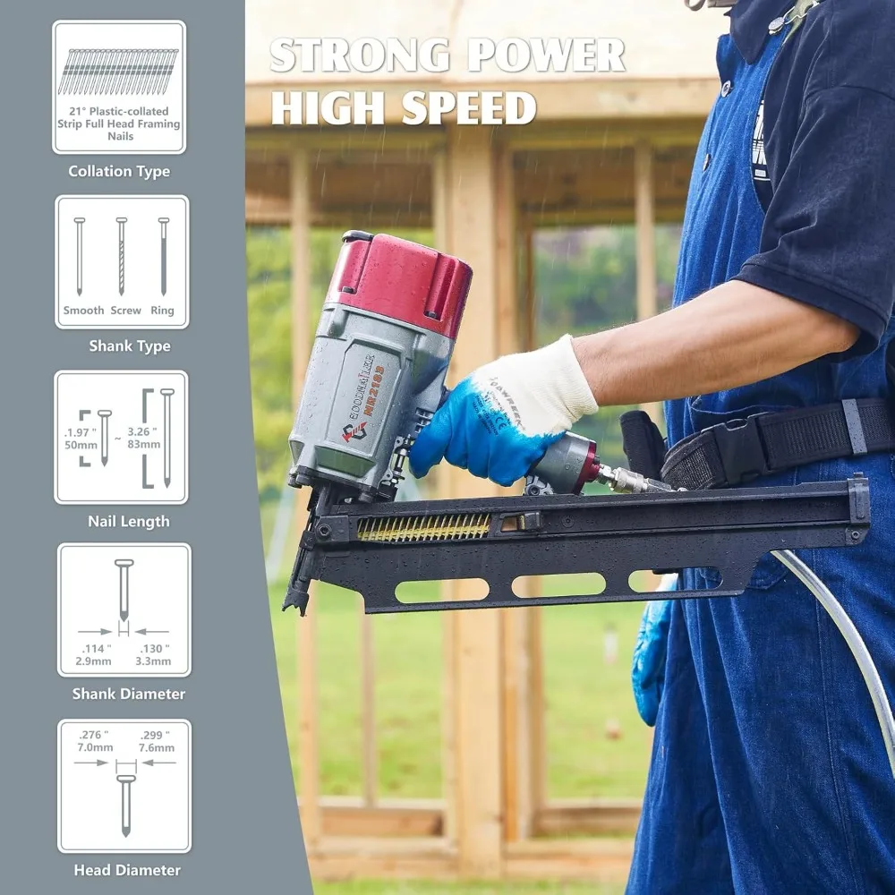 NR2183 Framing nailer 21 Degree Plastic Strip Nailer 2-Inch up to 3-1/4-Inch Plastic Collated Full Head Framing Nails Aluminum M - Image 4