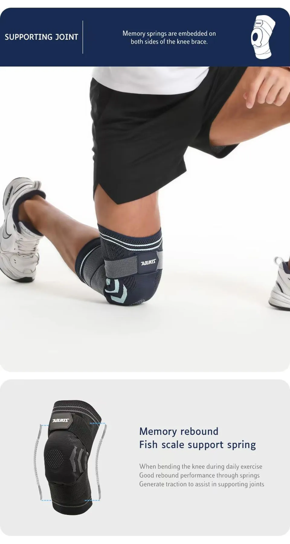 AOLIKES 1PCS Knee Brace Support Straps Knee Compression Sleeves - Image 17