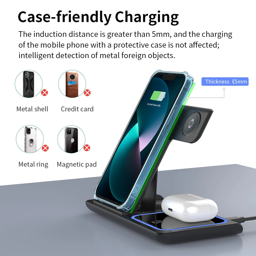 30W LED Fast Wireless Charger Stand 3 in 1 Foldable Charging Station For iPhone 15 14 13 12 11 Apple Watch 9 8 7 6 5 Airpods Pro - Image 27