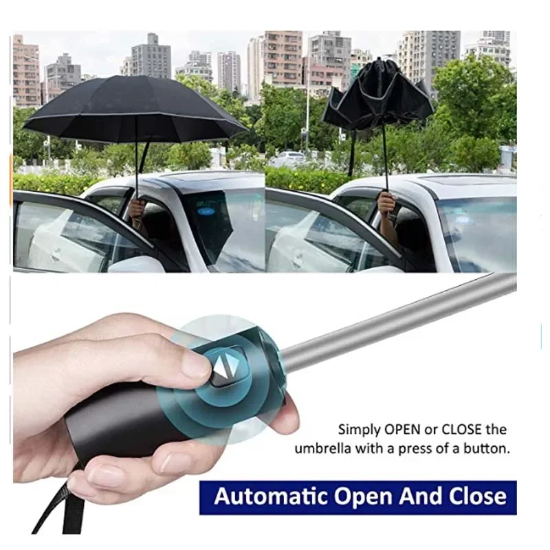 Men Women Umbrella Fully Automatic Reverse Folding Umbrella with Windproof Reflective Stripe UV Umbrellas - Image 18