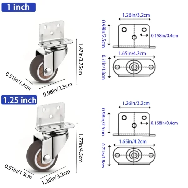 4 Pcs L-Shaped Side Mount Caster Wheels, Soft Rubber Castors Swivel Caster Wheels - Image 12