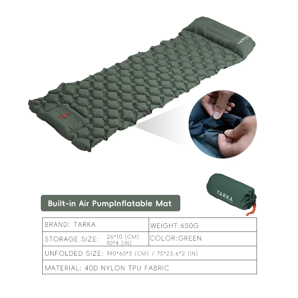 TARKA Inflatable Camping Mats Air Cushion With Pillow Outdoor Tourist Sleeping Pad Self-Inflating - Image 8