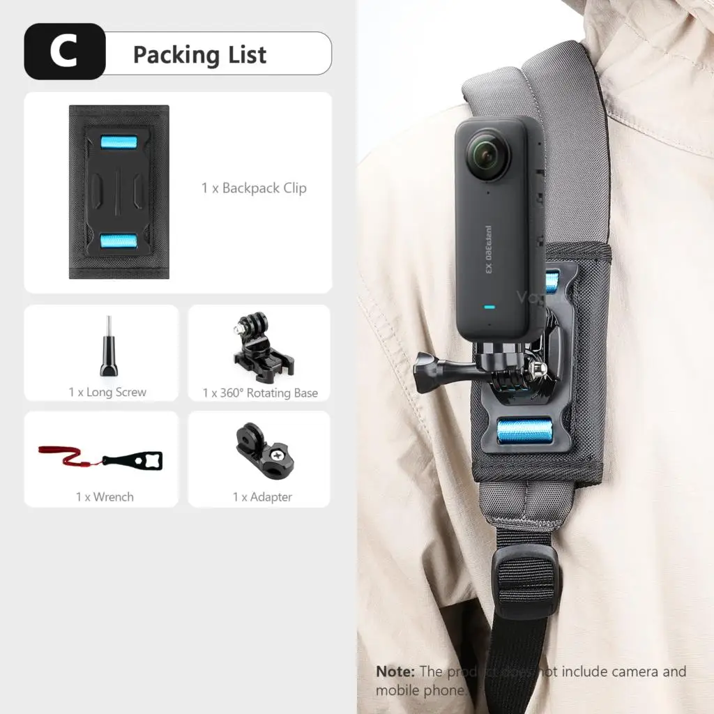 Vamson for Insta360 X3 Accessories 360 Degree Rotary Backpack Clip Clamp Mount for Insta360 One X2 Dji Action 3 2 Go Pro Camera - Image 7