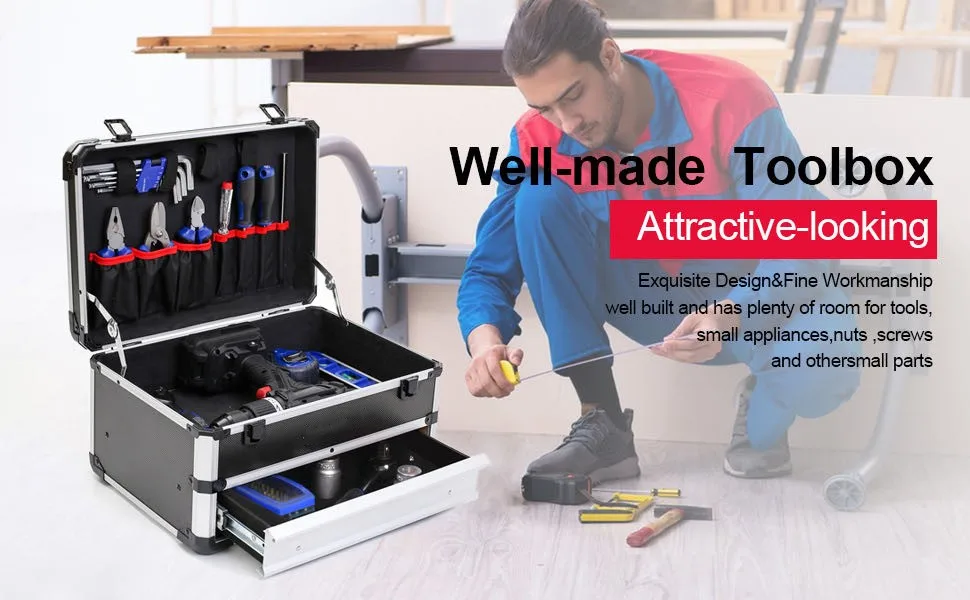 Electric Toolbox Aluminum Case Reinforced Tool Box Organizer Box Large Drawer Tools Storage Case For tools - Image 11