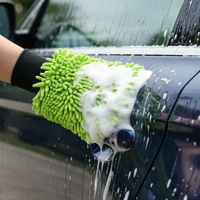 Super Absorbent Car Wash Sponge Microfiber Car Wash 1/2pcs Green Gloves Scratch Free - Image 2