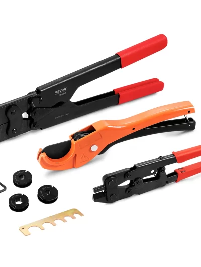 SucceBuy PEX Pipe Crimping Kit Pro Press Crimper for 3/8" 1/2" 3/4" Copper Crimp Rings w/ 3 Jaw Dies Tubing Cutter Removal Tool