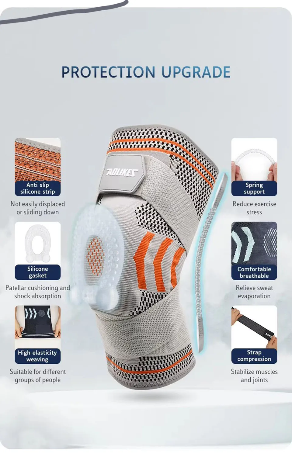AOLIKES 1PCS Knee Brace Support Straps Knee Compression Sleeves - Image 13
