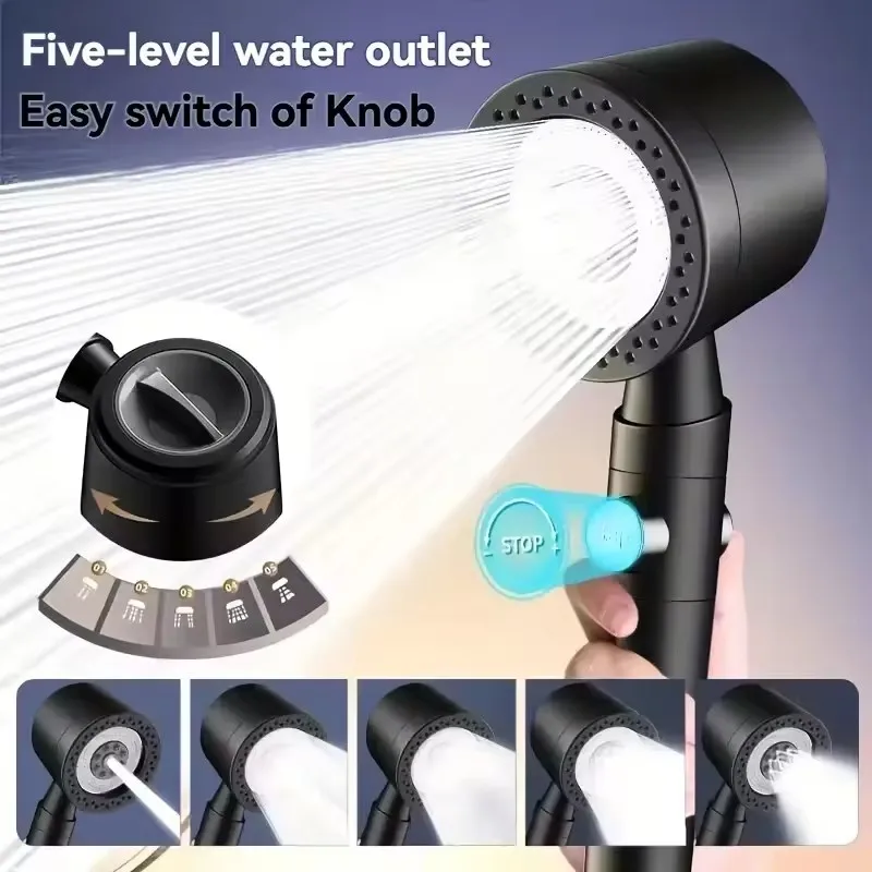 New High Pressure Water Saving Filter Shower Head 5 Modes Handheld Shower Head - Image 2
