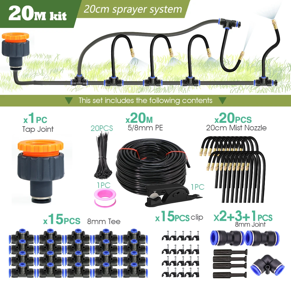 30M-5M DIY Free Bending Universal Sprayer Kit 8mm Hose Patio Misting Cooling System for Garden Plant Fogging - Image 8