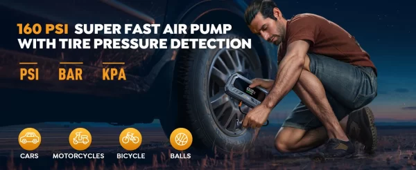 Yaber 4 In 1 6000A Jump Starter PD65W Power Bank 160PSI Air Compressor Tire Pump Portable Charger Car Booster Starting Device - Image 9