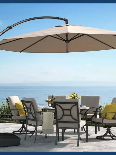 Bestseller11FT Cantilever Umbrella with Base Outdoor Large Round Aluminum Offset Umbrella for Patio Garden