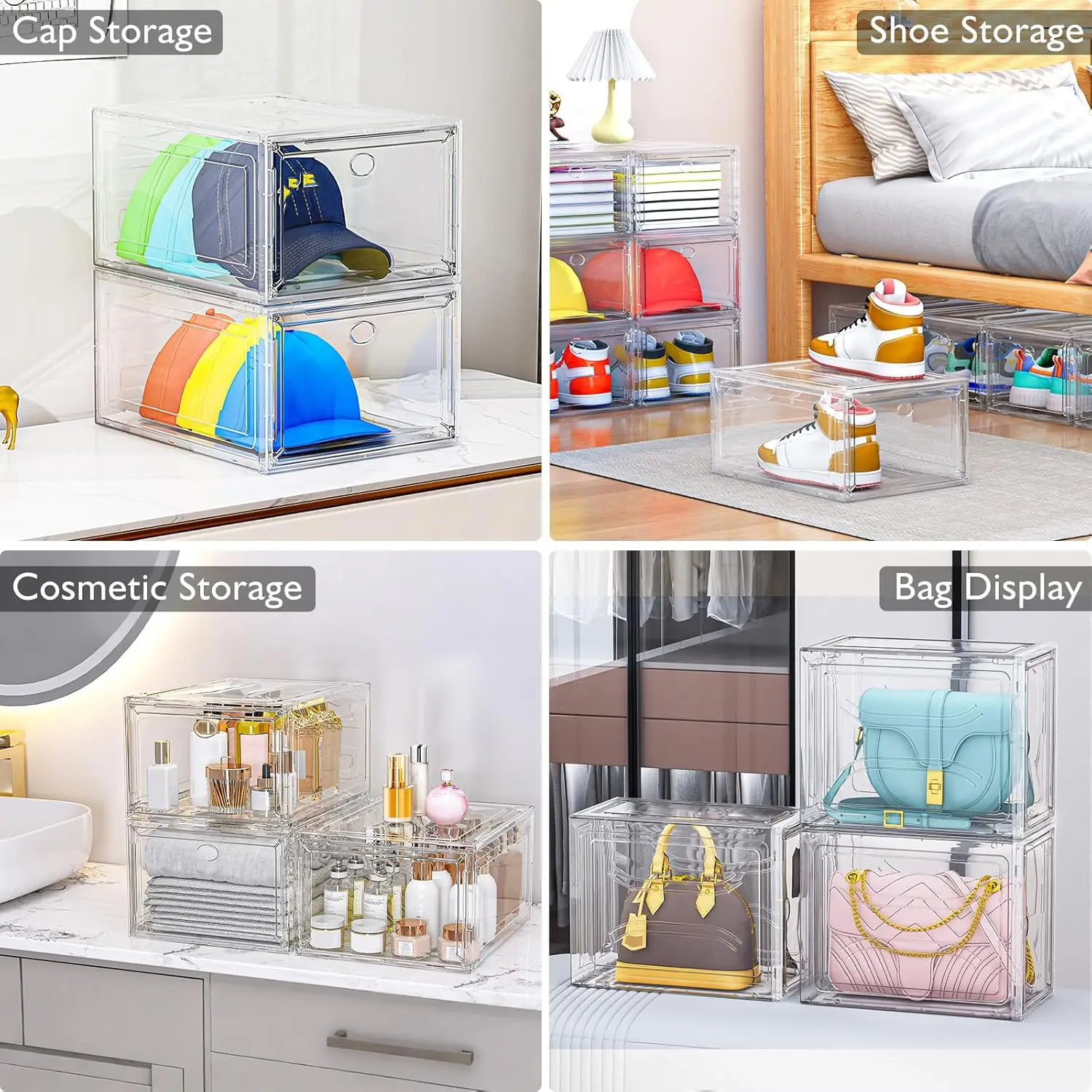 Thicken & Sturdy Clear Shoe Storage Organizer with Magnetic Door,Stackable Boxes for Closet - Image 6