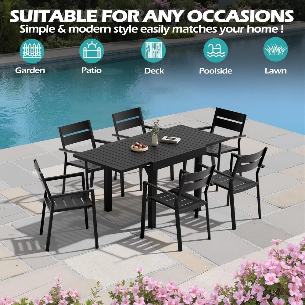Patio Aluminum Top Dining Table for 4-6, 31" - 63" Outdoor Extendable Dining Table - Image 5