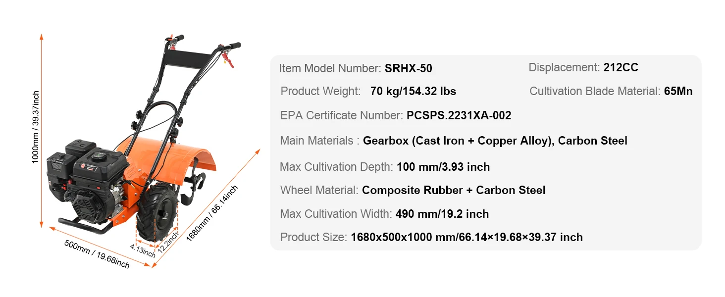 SucceBuy Tiller Cultivator 31/43/212CC Garden Cultivator Tiller with 4 Steel Adjustable Front Tines - Image 14