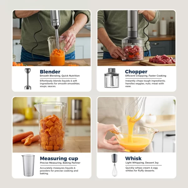 ROUNY 4-in-1 Hand Immersion Blender 1000W Powerful, Stainless Steel Stick Food Mixer - Image 5