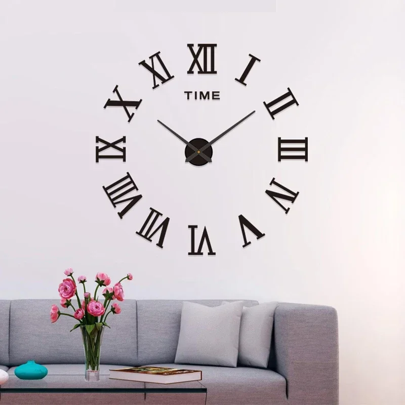 Large Size 3D DIY Silent Wall Clock Black/Gold/Silver Simple Modern Punch-Free Wall Sticker Clock - Image 18