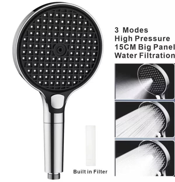 15CM Big Panel High Pressure Shower Head With Filter 3 Modes Large Flow Spray Nozzle Rainfall Shower - Image 3