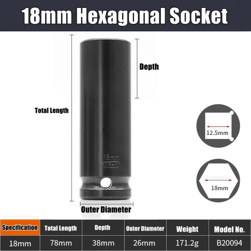 1/2Inch Drive 6-Point Impact Socket Set Drive Metric Wrench Socket Deep Impact Socket - Image 9