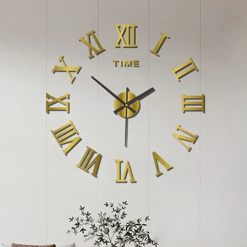 Large Size 3D DIY Silent Wall Clock Black/Gold/Silver Simple Modern Punch-Free Wall Sticker Clock - Image 7