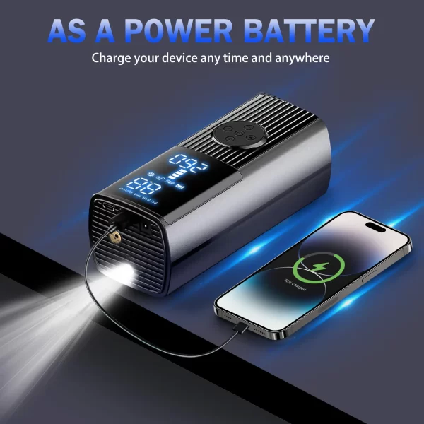 Air Compressor Portable 12V High-Power 22-Cylinder Electric Car Air Pump with Digital Pressure Gauge LED Light and Power Bank - Image 2