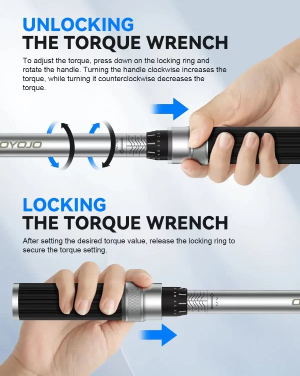 1/2-inch Drive Click Torque Wrench Set Dual-Direction Adjustable 72-tooth Torque Wrench with Buckle（14.75-155 ft-lbs / 10-210Nm） - Image 11
