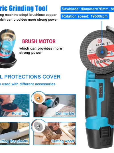 12V Cordless Electric Angle Grinder 19500rpm Lithium Battery Mini Polishing Grinding Machine Diamond Cutting Power Grinder