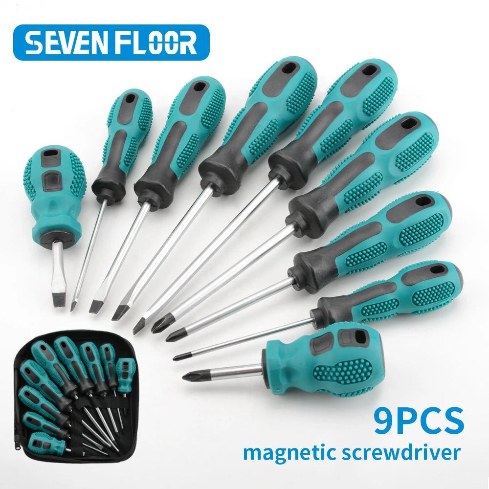 9/6Pcs Magnetic Screwdriver Set Heavy Duty Manual Cross Head Screwdriver Metric Flat Head Screwdriver