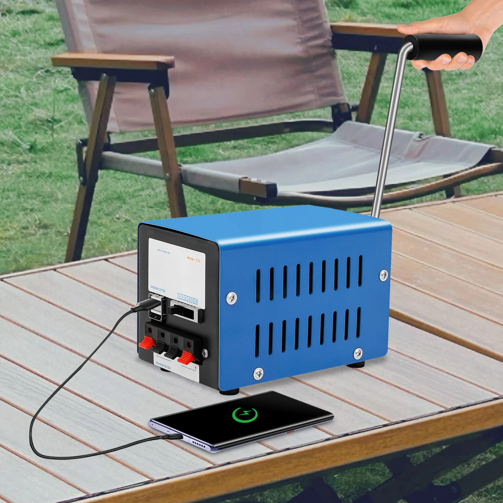 20W Hand Crank Generator, 6 Voltage Options Portable Emergency Charger for Outdoor Survival Emergency Power Bank - Image 2