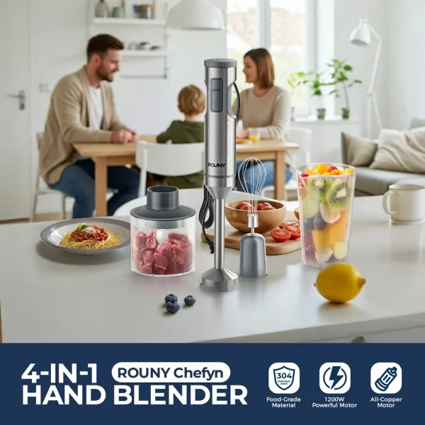ROUNY 4-in-1 Hand Immersion Blender 1000W Powerful, Stainless Steel Stick Food Mixer - Image 8
