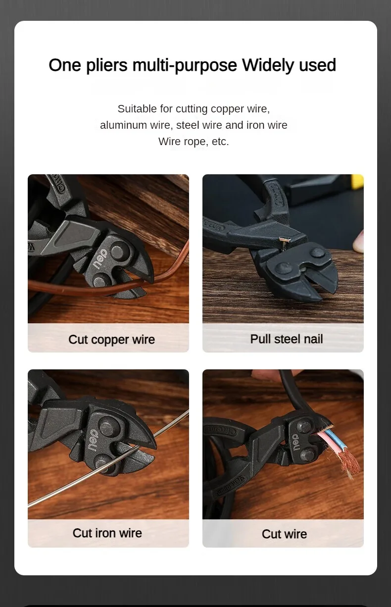 Deli 8 inch Black Bolt Cutters CR-V Steel Wire Cutters Multifunction Pliers with Nail Pulling - Image 11