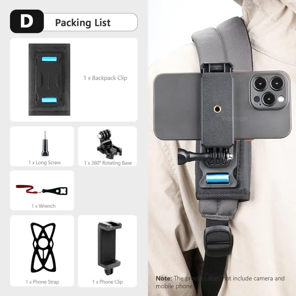 Vamson for Insta360 X3 Accessories 360 Degree Rotary Backpack Clip Clamp Mount for Insta360 One X2 Dji Action 3 2 Go Pro Camera - Image 10