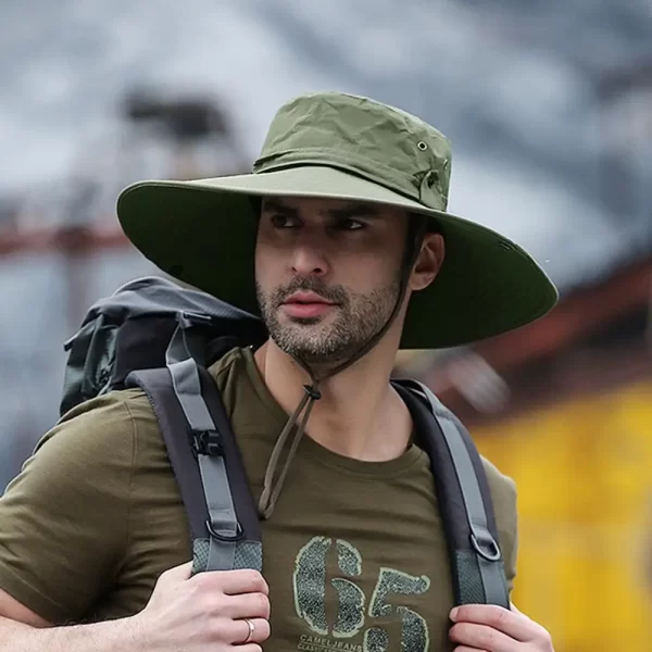 Fisherman Hat Wide Brim Solid Color Lace-Up Design Men Women Outdoor Hat Versatile Sun Protection - Image 11