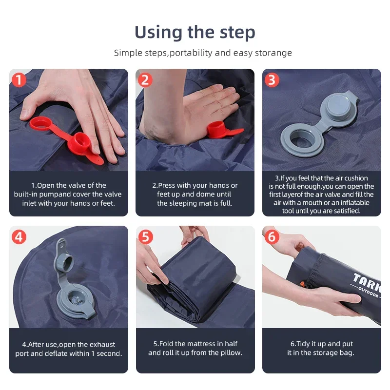 TARKA Inflatable Camping Mats Air Cushion With Pillow Outdoor Tourist Sleeping Pad Self-Inflating - Image 3