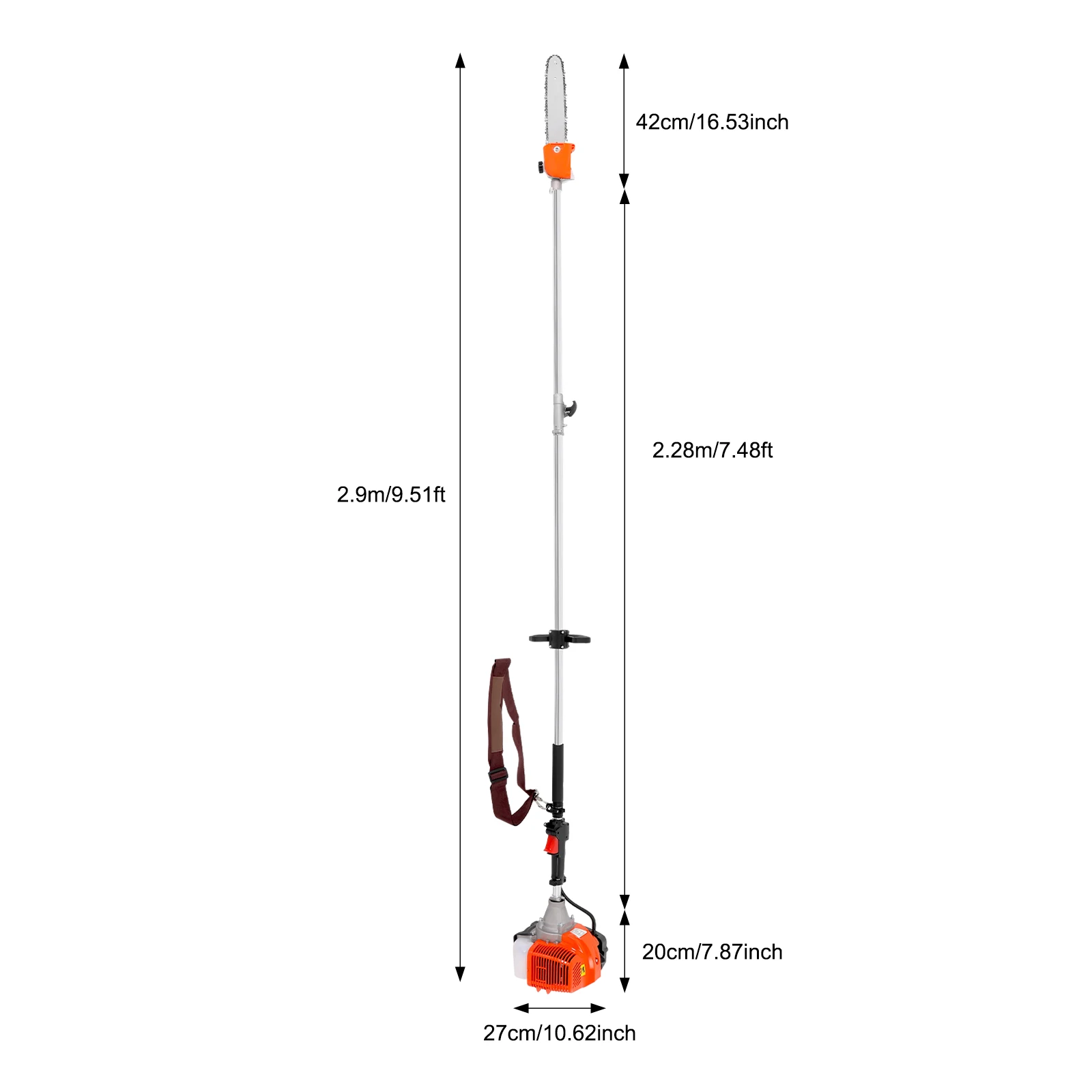2 Stroke 52cc High Reach Pole Saw Pole Chainsaw Air-cooled High Branch Height Cordless Garden Tree Pruning Tool - Image 6
