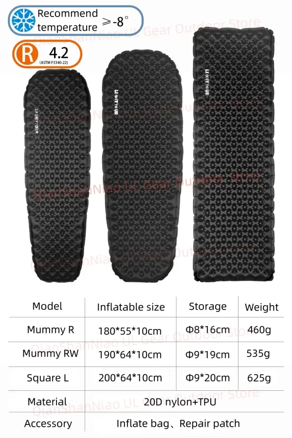 Light Tour R value 7.5 Camping Inflatable Mattress Outdoor Portable Sleeping Pad Ultralight - Image 21