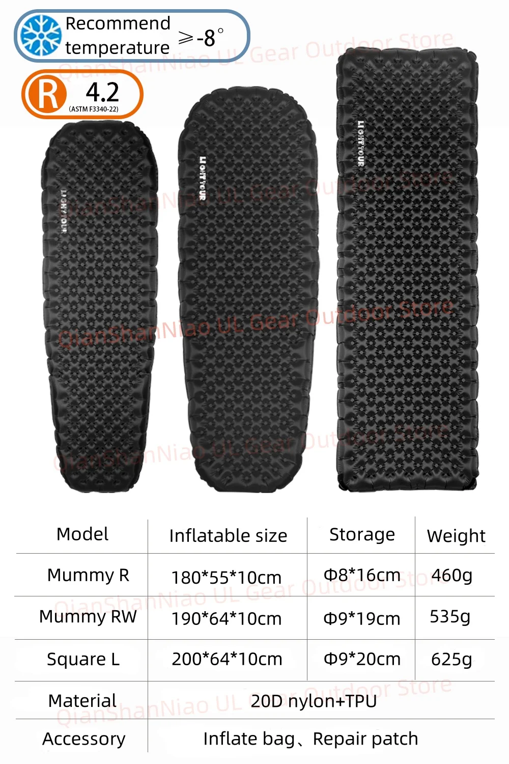 Light Tour R value 7.5 Camping Inflatable Mattress Outdoor Portable Sleeping Pad Ultralight - Image 21