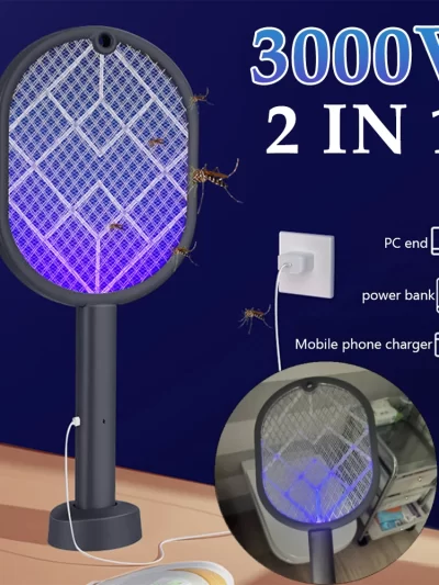 2-in-1 Electric Mosquito Swatter Mosquito Killer USB Rechargeable Angle Adjustable Electric Bug Zapper