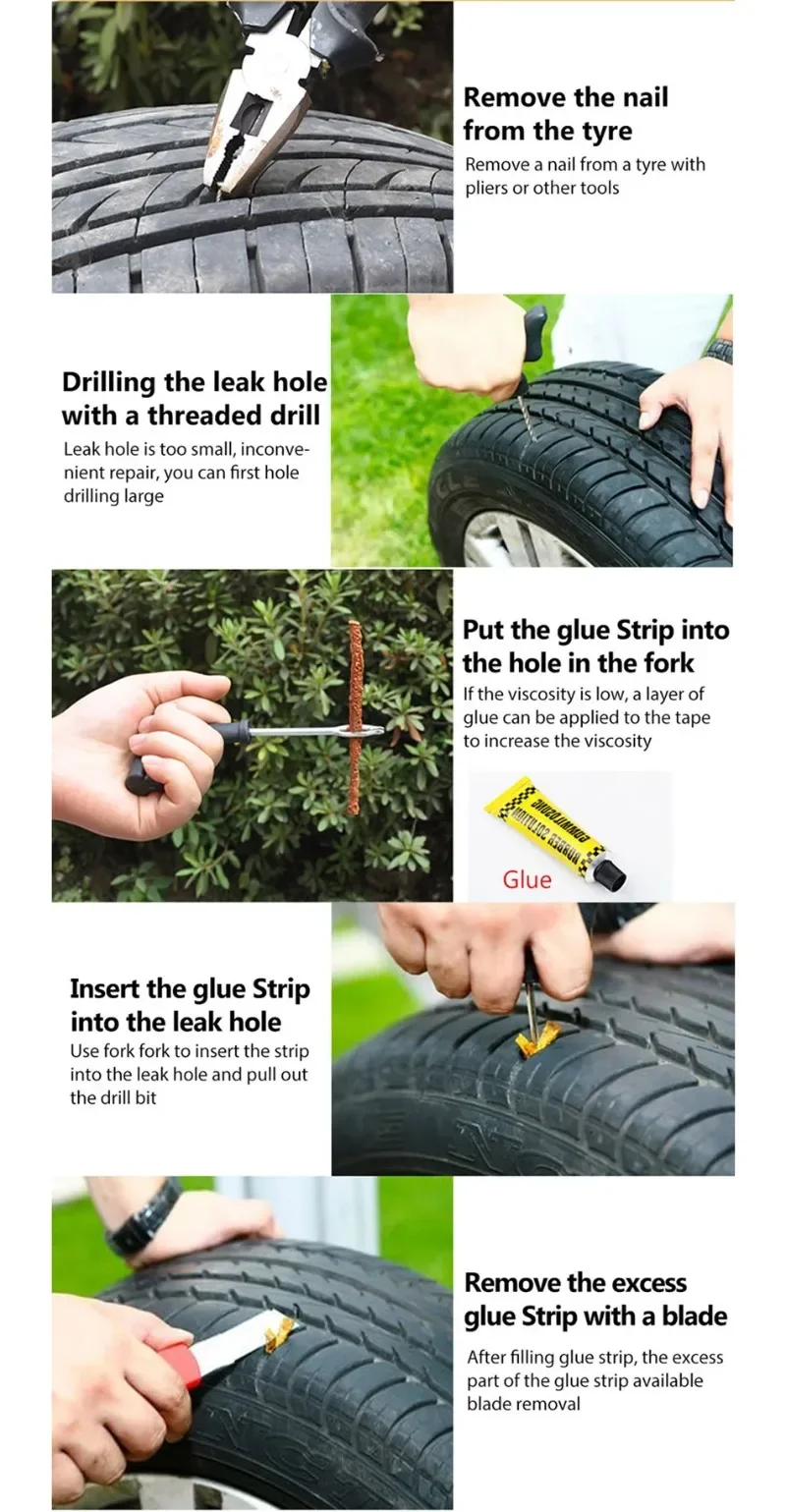 5-50Pcs Car Tire Repair Tool Kit with Rubber Strip Tubeless Tyre Puncture Studding Plug - Image 17