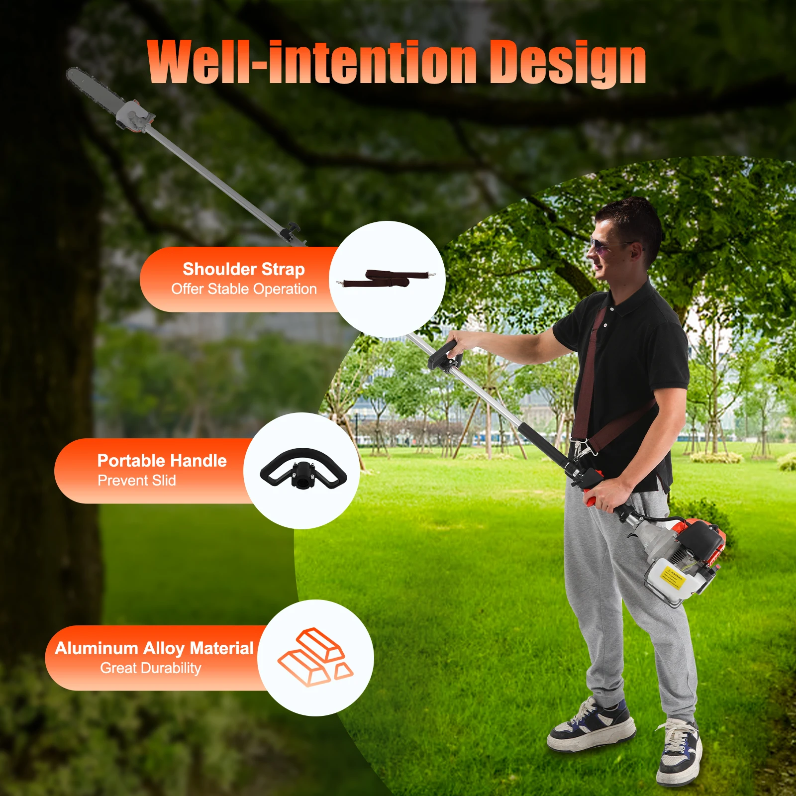 2 Stroke 52cc High Reach Pole Saw Pole Chainsaw Air-cooled High Branch Height Cordless Garden Tree Pruning Tool - Image 4