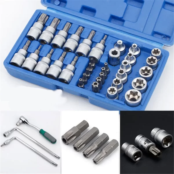 34pcs Torx Bit Socket and E-Torx Star Socket Set 1/4" 3/8" 1/2" Drive Male Female - Image 5